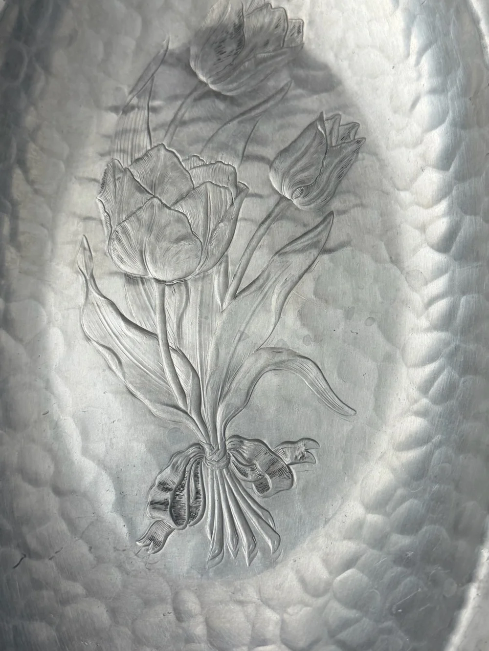 1950’s Rodney Kent Aluminum Oval Tray with Tulip Motif